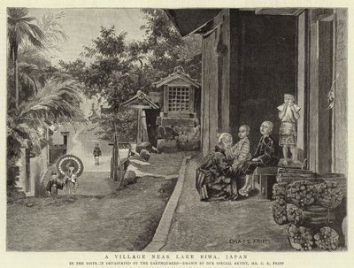Een dorp bij het Biwa-meer, Japan door Charles Edwin Fripp
